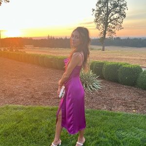 SOLD silk pink midi dress